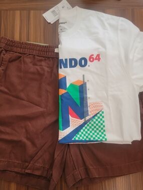Nintendo 64 White Graphic Paired With Brown Goodfellow Shorts